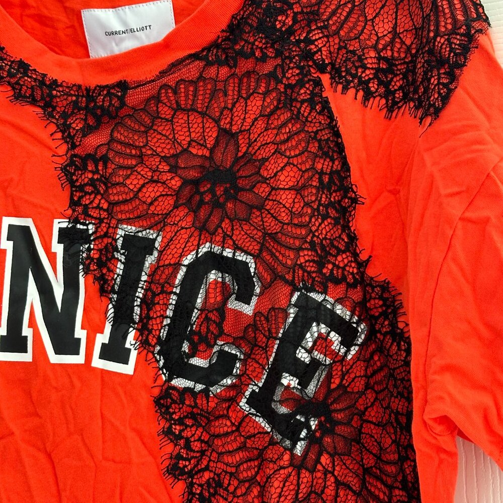 CURRENT ELLIOT The Room Key VENICE Graphic Tee w/ Lace size L